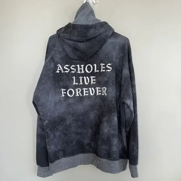 A$$holes Live Forever Gray Tie Dye Turtleneck Hoodie Unisex XL Embroidered - Picture 1 of 5